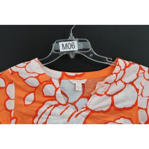 Tori Richard Honolulu Orange Floral Print Women's Size 8 Cover Up 3/4 Sleeve - Picture 2 of 7
